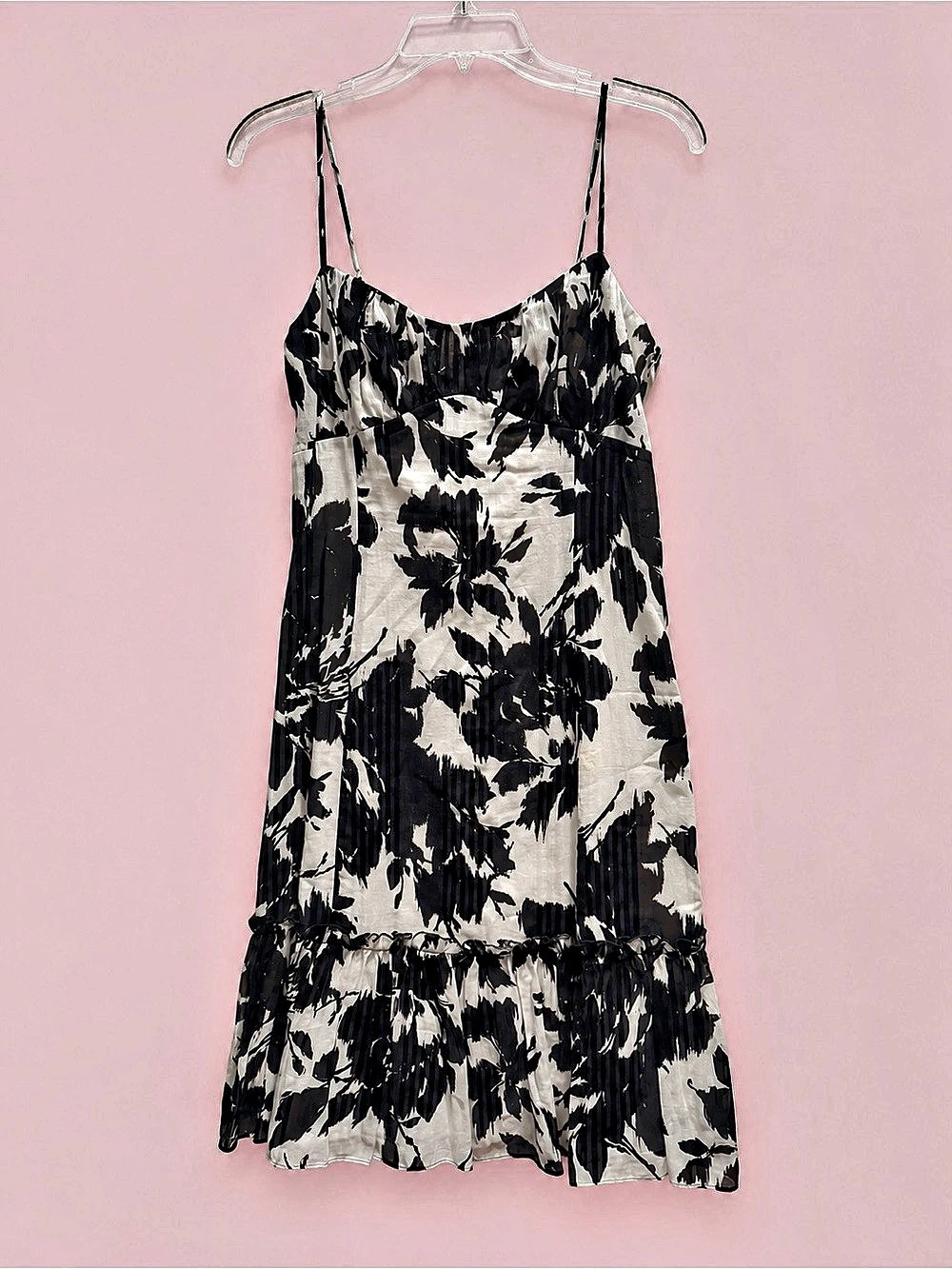 Ann Taylor LOFT Black & White Floral Spaghetti Strap Midi Dress Size 2